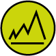 Lime green circular graphic icon featuring black graph icon