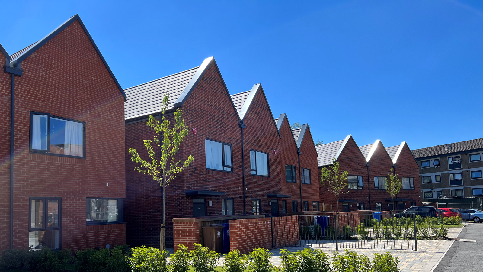 A row of finished new modern homes