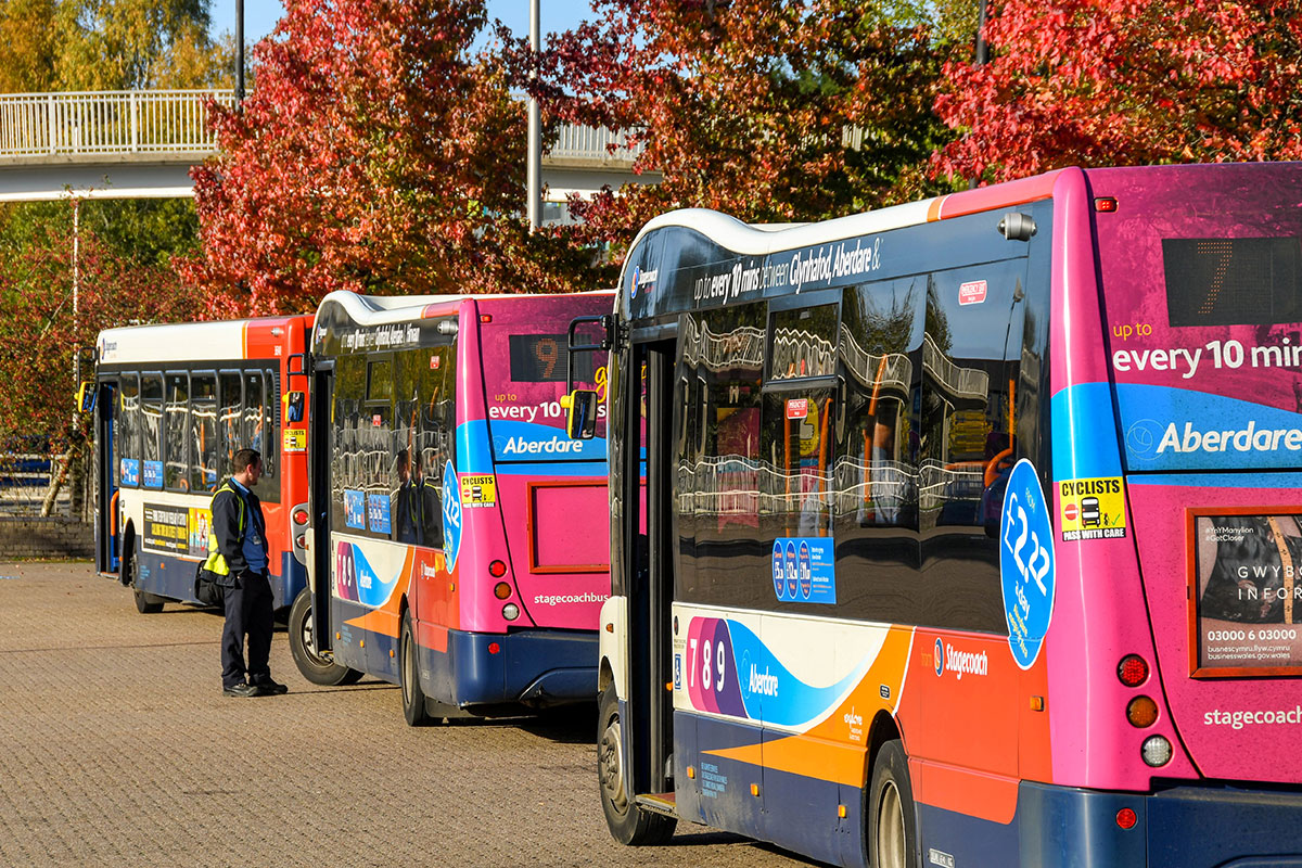 three buses in a row in aberdeen