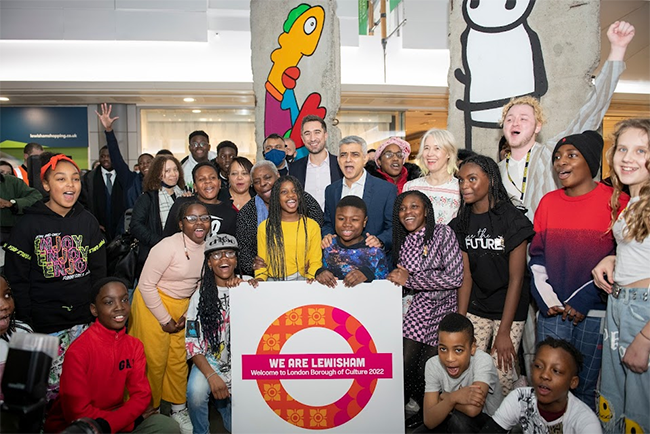 Mayor of London Sadiq Khan, Deputy Mayor Justine Simons and Mayor of Lewisham Damian Egan with Lewisham residents at Day One of We Are Lewisham
