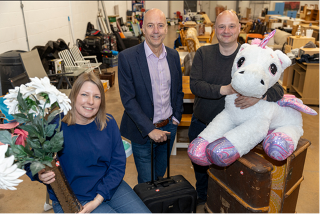 Cllr Carolyn Healy, Steve Mitchell and Cllr Lee Carter at the Reuse pop-up event