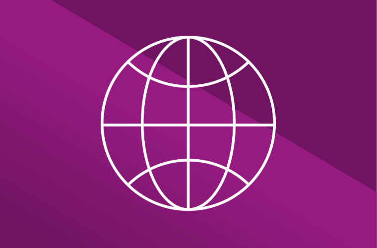 a line drawing of a simplified globe on a purple background
