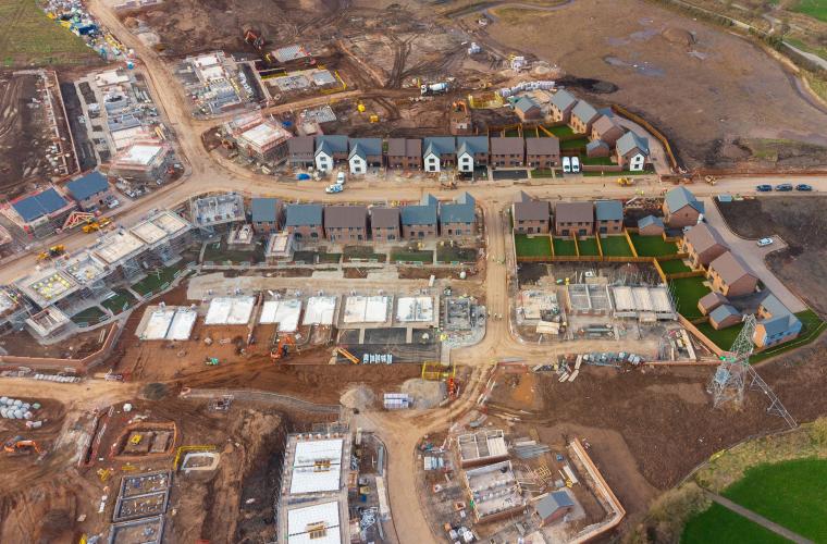 Aerial photo of a building site where many houses are starting to be built