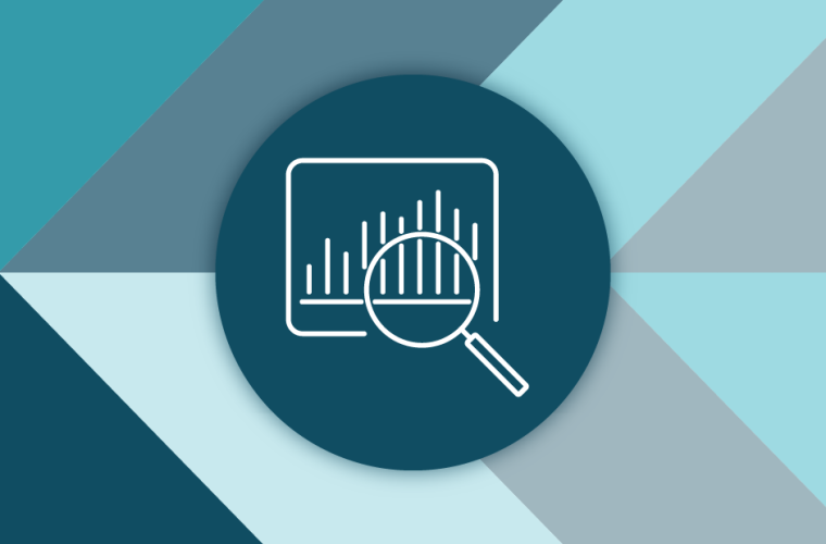 Magnifying glass over a bar chart