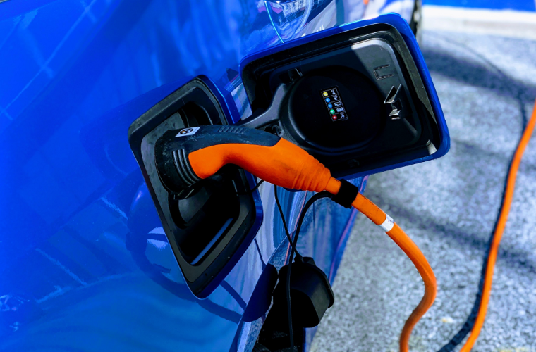 Electric car being charged
