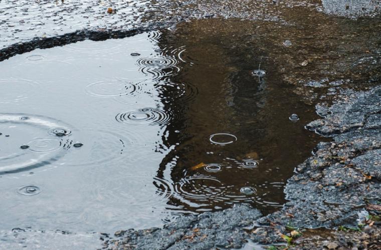 Pothole in the rain