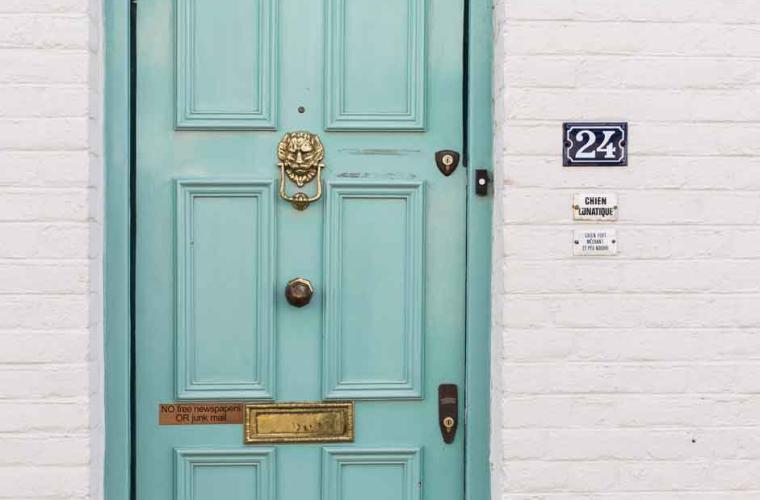 Blue front door 