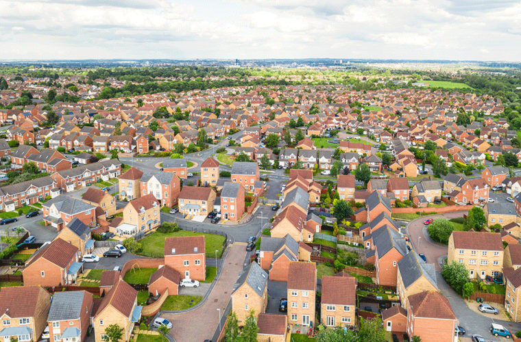 A countryside town photographed from above