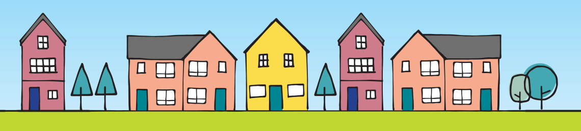 illustrations of different types of housing in colour
