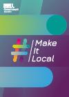A mix of purple and light green background with the text Make It Local