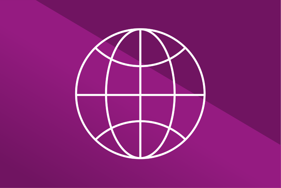a line drawing of a simplified globe on a purple background