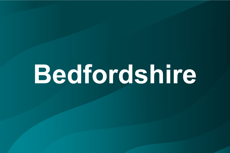 Blue background with text: Bedfordshire