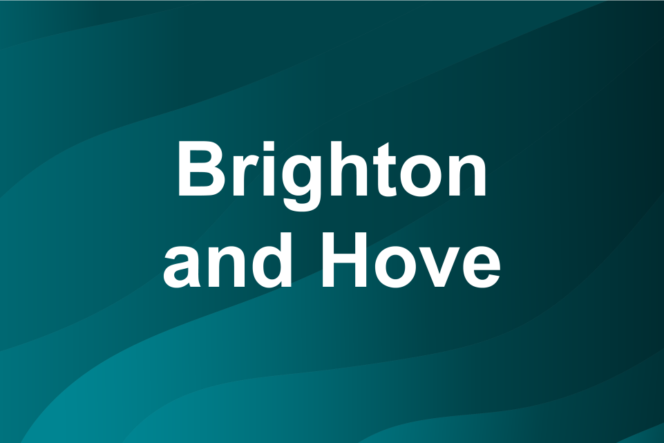 Blue background with text: Brighton and Hove