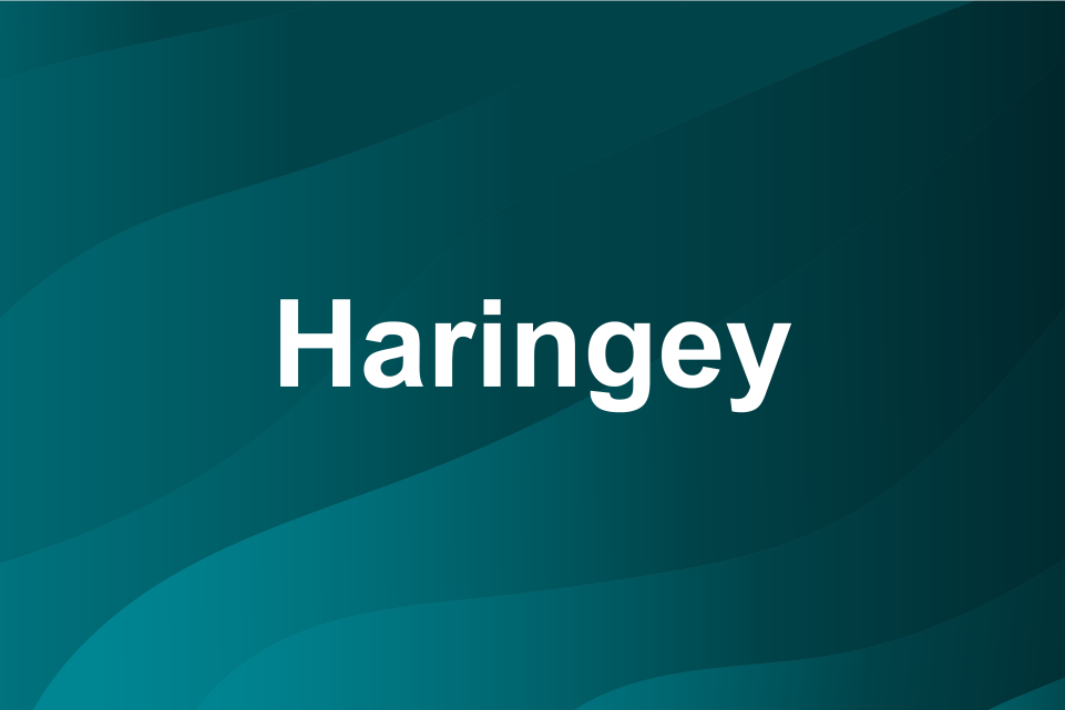 Blue background with text: Haringey