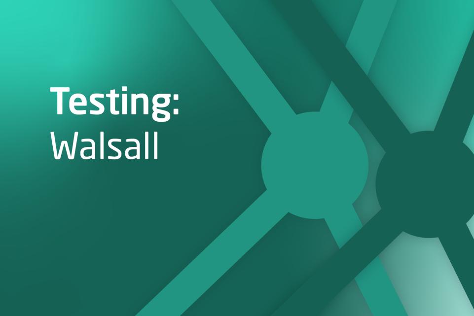 Dark green graphic with text display Testing Walsall