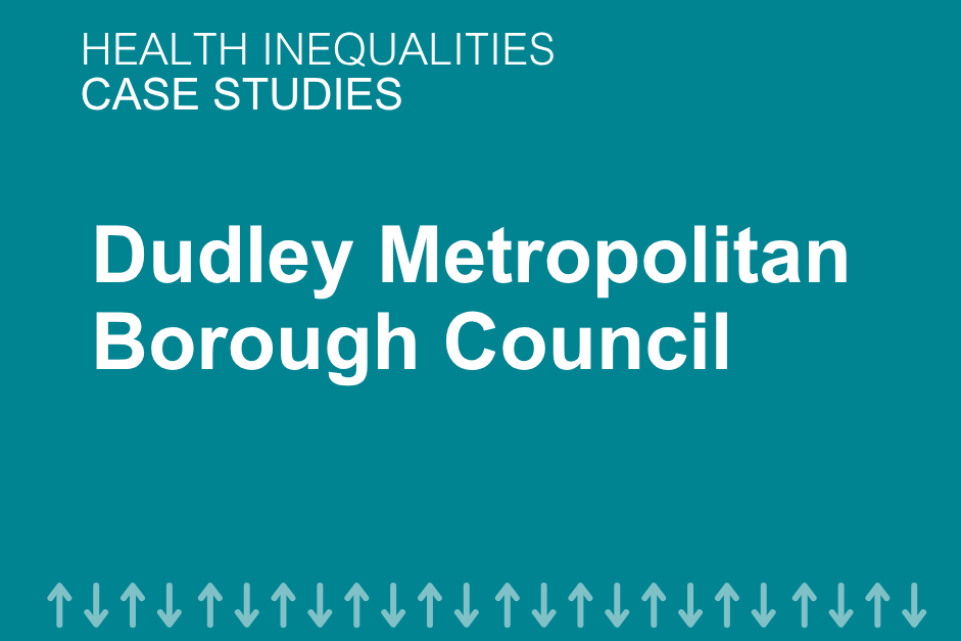 A blue/green image with text in white which reads Dudley Metropolitan Borough Council health inequalities case study