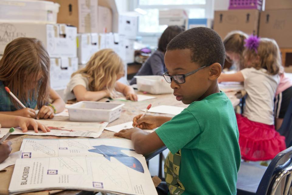 Children in a primary school classroom