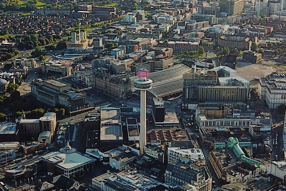 Ariel shot of Liverpool city centre