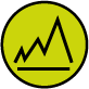 Lime green circular graphic icon featuring black graph icon